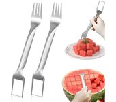 2 cortadores de sandía con tenedor, de acero inoxidable 2 en 1, herramienta portátil para cortar sandía con tenedor.