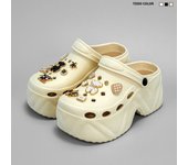 New Fashionable Cartoon Black and White Bear High Heeled Imitation Leather Pattern Clogs X8809