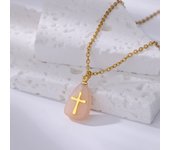 Bohemia Stainless Steel Cross Natural Stone Necklaces for Women Gold Plated Crystal Pendant Neck Chain Fashion Jewelry Gift