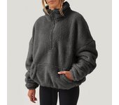 y2k Plush Solid Half-Zipper Women's Hoodie, Long Sleeve No-Hat Turtleneck Wear 2024 Women Hoodies Thick Winter Sudadera de mujer