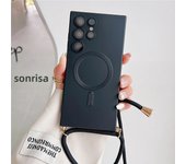 Lanyard Crossbody Necklace Magnetic Charging Case For Samsung S24 Ultra S23 S22 S21 Plus S20 Matte For Magsafe Shockproof Cover
