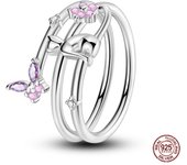 Trendy Sunflower Ring For Women 925 Sterling Silver Double Layered Wishing Bone Blue Zircon Ring Exquisite Wedding Party Jewelry