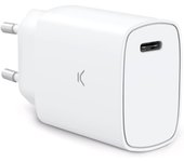Ksix Cargador de red 20 W, Power Delivery, Carga rápida, Puerto USB-C, Blanco