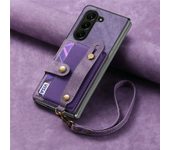 Luxury Case Wristband Leather Back Panel for Coque Samsung Galaxy Z Fold 6 5 ZFold 3 Fold4 Wallet Cover