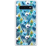 Funda compatible con Samsung Galaxy S10 Plus - Patron flores y plumas azules