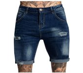 Pantalones cortos vaqueros vintage de alta gama con rotos y elásticos para hombre