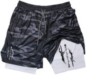 Graphic 2 in 1 Workout Running Shorts for Men Gym Athletic Performance Shorts with Compression Liner Phone Pocket Towel Loop