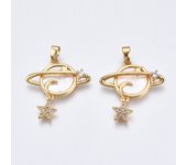 5pcs Brass Charms  Clover  Cadmium Free & Nickel Free & Lead Free  Real 18K Gold Plated  11x9x1mm  Hole: 3mm