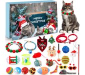 Calendario de Adviento para gatos 2024 Juguetes interactivos navideños para gatos Regalos navideños: collares para gatos, pajaritas para gatos, juguetes de plumas, bolas de campana falsas con forma de pez y ratón