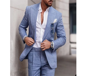 2 Piece Fashion Linen Suits for Men Chic Peak Lapel Double One Button Male Suit Slim Fit Business Casual Wedding Tuxedo Costume