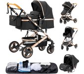 EU Children Store - Cochecito de Bebé Plegable con Marco de Aluminio, Carrito de Lujo 3 en 1 para Viaje, Carriola Alta para Recién Nacido