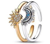 Trendy Zinc Alloy Sparkling Sun And Moon Opening Adjustable Ring For Women Fashion Finger Ring Fine Exquisite Jewelry Gift