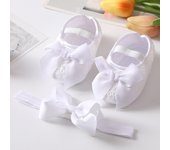 Girls Shoes +Hairband Newborn Toddlers First Walkers Baby Bowknot Princess Shoes Soft Sole Non-slip Footwear Infant Crib Shoes
