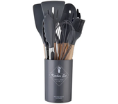 12PCS Silicone Kitchenware Non-Stick Cookware Kitchen Utensils Set Spatula Shovel Egg Beaters Wooden Handle Cooking Tool Set