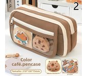 Large Capacity Pencil Bag Cute Capybara Stationery Holder Bag With Brooches Stickers Children Pen Case Animal Zipper Pouch