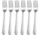 Tenedores de mesa grandes de acero inoxidable con mango martillado, pulidos a espejo y aptos para lavavajillas, 6 piezas, 20 cm