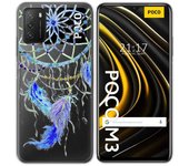 Tumundosmartphone Funda Gel Transparente para Xiaomi POCO M3 / Redmi 9T diseño Plumas Dibujos