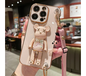Plating Cover Quicksand Bear Stand Bracelet Strap Lanyard Phone Case For iPhone 15 14 13 12 11 Pro Max 7 8 Plus Phone Case