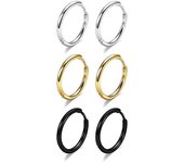 2/6Pcs Huggie Hoop Earrings for Women Men -  Stainless Steel Hoop Earrings for Cartilage Tragus Helix Daith Piercing Jewelry