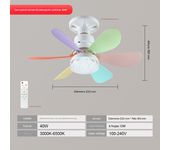 Ventilador Techo with Luz y Mando a Distancia, Lampara Ventilador Techo with Ventiladores Silencioso, E27, Regulable en Colores y Velocidades Temporizador 6 Aspas para Dormitorio (52CM)