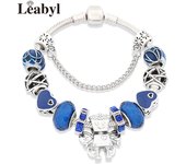 Classic Royal Blue Crystal Star Moon Beads Bracelet Dark Blue Enamel Murano Pendant Charm Bracelet & Bangle Mix Style Jewelry