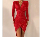 Women's Dress V Neck Long Sleeve Formal Gowns and Evening Split Wrap Elegant Ruched Cocktail Party Midi Dress Banquet Dress