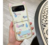 Cute Ears Yellow Border Sausage Dog Phone Case for Samsung Galaxy ZFlip3 ZFlip4 ZFlip5 ZFlip6 Hard Cover For Z Flip 6 Case Shell