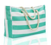 Striped Canvas Beach Bag, Large Capacity Shopping Bag, Fashion Travel Tote Bag, Ideal for Beach, Travel and Camping