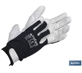 Guante vacuno dorso tela + velcro t-10   caja 12 unid.