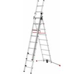 Hailo-9309-507-Escalera aluminio combinada 3 tramos con estabilizador curvo ProfiLOT Combi (2x9 + 1x8 peldaños)