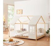 Cama para niños Tostedt en forma de casita 140x200 cm - Efecto Madera/Blanco [en.casa]