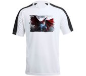 MERCHANDMANIA CAMISETA TÉCNICA FRANJA MANGAS NEGRA superhombre superheroe hombre con capa tshirt hombre de acero