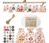 2023  24Days Christmas Advent Calendar Bags Advent Calendar Gift Bags DIY Set with Paper Sticker Noel New Year Christmas Decor