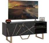 HOMCOM Mueble de TV Mesa de TV con 2 Puertas Estante Ajustable y Efecto Mármol Mueble de TV para Salón para Televisores de 50 Pulgadas Negro y Dorado