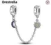New 925 Sterling Silver Stars & Moon Sunflower Safety Chains Spacer Beads Charms Fit 925 Original Bracelets DIY Jewelry