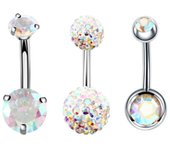 3PCS Stainless Steel Cubic Belly Button Rings Set, 14G Heart Belly Piercing Pack Crystal Navel Ring Set Cute Belly Rings