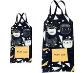 Delantal de cocina, delantal de cocina impermeable para padres e hijos con bolsillos, perfecto para barbacoa, hornear para hombres-mujeres lindo gatito negro