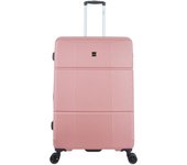 SAXOLINE Maleta grande, colección Cubic, color rosa, material ABS, 4 ruedas, tamaño 76x53x31 cm, 100 litros, 4.6 kg, expandible