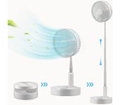 Ventilador Recargable  Extensible  Plegable Blanco,  Ventilador de pie y  de Mesa con 4 nivel de Velocidad, 2 Baterías incorporada, total 7200 mAh, Altura Regulable, Cargando Via USB para Hogar, Cama, Oficina y Escritorio,  Blanco