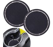 Lindo posavasos para taza de coche, 2 piezas de vehículo universal de 2,75 pulgadas de silicona antideslizante Bling Crystal Auto accesorios (fondo negro con diamante blanco)