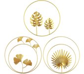 Sculptures, 3 Pieces Metal Iron Turtle and Palm Leaf Wall Ornaments for Home Office Living Room Decoration