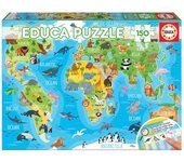 Educa Borras Puzzle Mapamundi Animales 150 piezas 48x34cm, Puzzle Infantil Animales, Juego Buscar en Mapa para Niños y Niñas, Regalo Cumpleaños, Navidad, Reyes