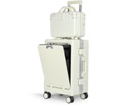 Maleta de Cabina 55x35x25cm con Neceser 25x30x17 de Policarbonato y ABS, Equipaje de Mano Multifuncional con USB y Abertura Frontal, Ligero, Rígido y Ruedas Dobles Giratorias 360º . Ideal para cualquier Escapada