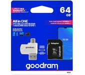 MicroSD 64GB TARJETA Clase 10 + Adaptador + Lector de tarjetas-blister