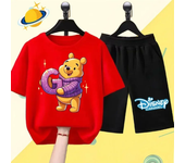 Winnie the Pooh Children's T-shirt set Letter cartoon print Boys and Girls clothing Kawaii Sports short sleeve shorts 2 shirts