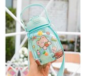 Botella de agua de 1000ML para niños, recipiente de plástico con pajita Kawaii de gran capacidad, hervidor de dibujos animados para niñas, taza para estudiantes