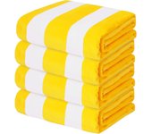 Toallas de Playa de Algodón de Rayas Cabana de 30 "x 60" Exclusive Mezcilla, paquete de 4, toalla de piscina de Felpa suave Súper absorbente, Toalla de baño (Amarilla)