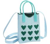 Bolso bandolera para teléfono móvil para Mujer, Pequeño Bolso de mano de ancho con estampado de Corazones, Azul