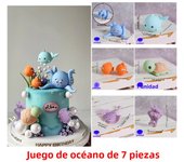 Ocean Cake Decoration Octopus, Turtles, Whales, Poofish, Manta Rays for Kids Happy Birthday Party Cake Topper Baby Shower Gifts