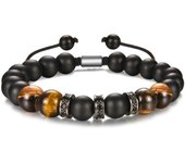 Pulsera de cuentas de Spiderman con ojo de tigre y obsidiana esmerilada para hombre.